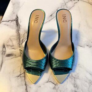 I.N.C. Emerald Faux Snakeskin Mules With Heels